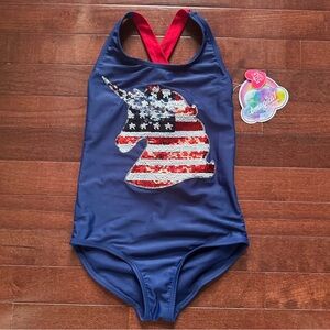 Bundled Only 💕 Patriotic One Piece Swimsuit with unicorn sequin Design 🇺🇸